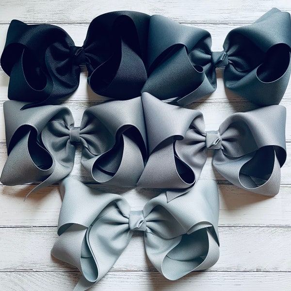 Big Southern Style 7” wide Hair Bow with an Alligator Clip - Shades of Black and Gray