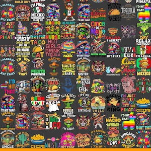 Cinco De Mayo Png Bundle, Mexican Party Png, Let&#39;s Fiesta Png, Mexico Tequila Png, Tacos Png, Nachos Hat, Sublimation Design Download