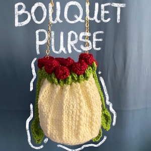 Romantic Crochet Rose Bouquet Drawstring Purse/Bag