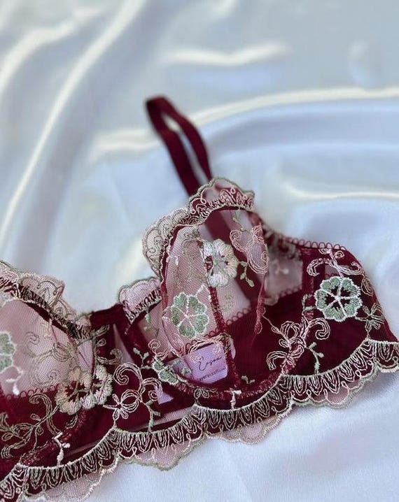 Elegant Burgundy Floral Embroidered Sheer Lace Lingerie Set Sophisticated and Sexy Erotic Elegant Burgundy Floral Embroidered Sheer Lace Lingerie Set Sophisticated and Sexy Erotic