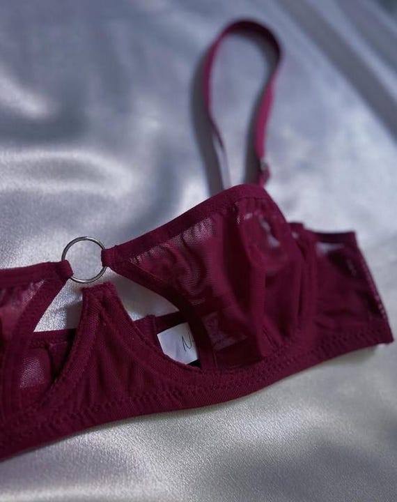 Burgundy Mesh Lingerie Set - Elegant Bralette and Panty for Women