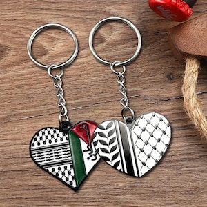 Llavero con el mapa de Palestina: colores de la bandera palestina, acero inoxidable