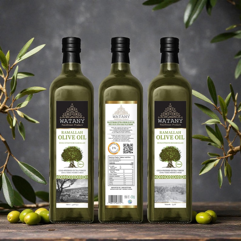 Ramallah Olive Oil –Extra Virgin Cold Pressed, Organic, Authentic, 750ml Bottles Three Bottles