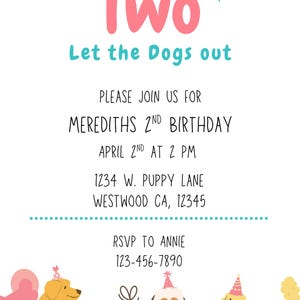 Two Let the Dogs Out- Second Birthday invitation template