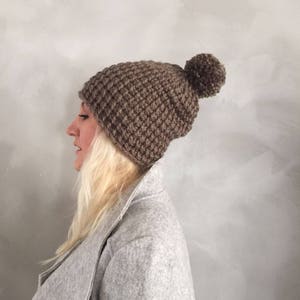 Chunky Hat Chunky Pompom Hat Pom pom Hat Taupe Brown Knit Hat Chunky Beanie Pom pom Beanie Gift for Her Christmas Gift image 1