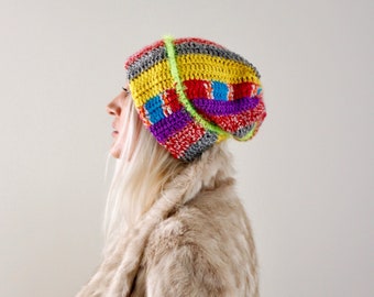 crochet hat slouchy beanie crochet hat slouchy ribbed hat pom pom beanie winter hat beanie winter accessories colorful beanie Christmas gift