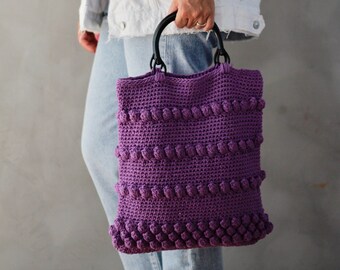 Crochet Bag, Cotton Bag, Knit Bag, Beach Bag, Crochet Beach Bag, Summer Bag, Gift for Her, Purple Bag, Purple Crochet Bag, Purple Knit Bags