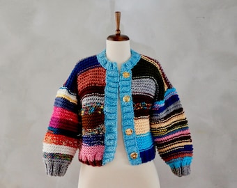 Chunky Sweater / Chunky Knit Sweater / Cardigan / Handmade Sweater / Hand Knitted Sweater / Rainbow Clothing / Rainbow Sweater Gift for Her