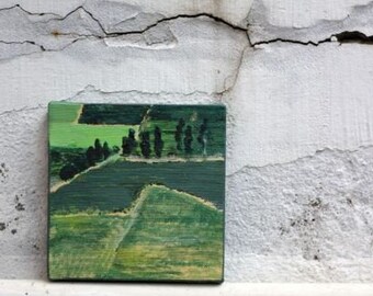 Peinture acrylique originale sur toile encadrée Green Painting Countryside Nature Landscape