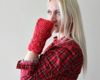 Sale red fingerless gloves / crochet fingerless gloves / knit fingerless gloves women / red knit fingerless gloves/ gift for girlfriend vale