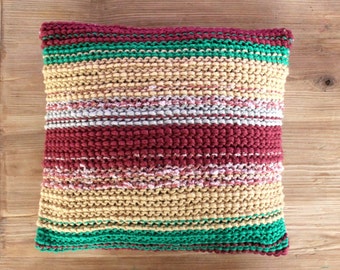 Knit Cushion / Knit Pillow / Bohemian Pillow / Pillow Case / Burgundy / Green / Boho Pillow Case / Bohemian Throw / Sofa Throw / Ethnic