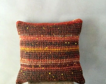 Knit Pillow Cover striped cushion pillow lumbar pillow bohemian pillow brown knit couch pillow burnt orange wool throw sequined pillow case