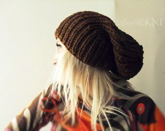 Brown Slouchy Hat . Mens Slouchy Hat . Mens Baggy Hat . Womens Slouchy Hat . Slouchy Beanie . Hand Knit Wool Hat . Knit Winter Hat