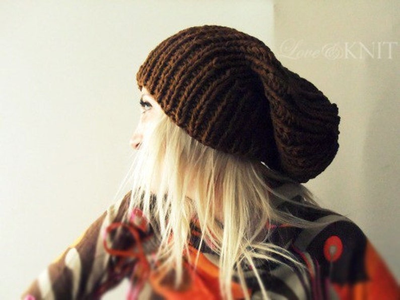 Mens Slouchy Hat Slouchy Beanie Womens Slouchy Hat Knit Winter Hat Brown Slouchy Hat Mens Baggy Hat Hand Knit Wool Hat
