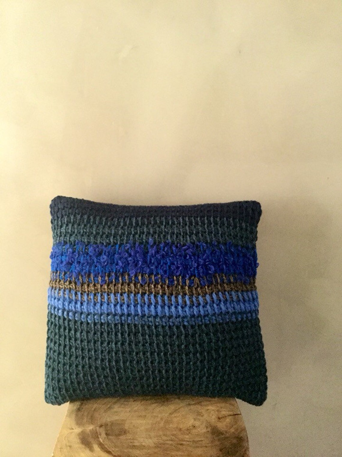 Hand Knit Throw Pillow Cover Striped Pillow Case Stripe Throw Etsy