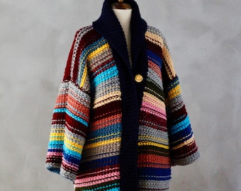 Chunky Cardigan / Chunky Knit Cardigan / Handmade Sweater / Hand Knitted Cardigan / Oversized / Bulky / Rainbow Clothing / Gift for Her