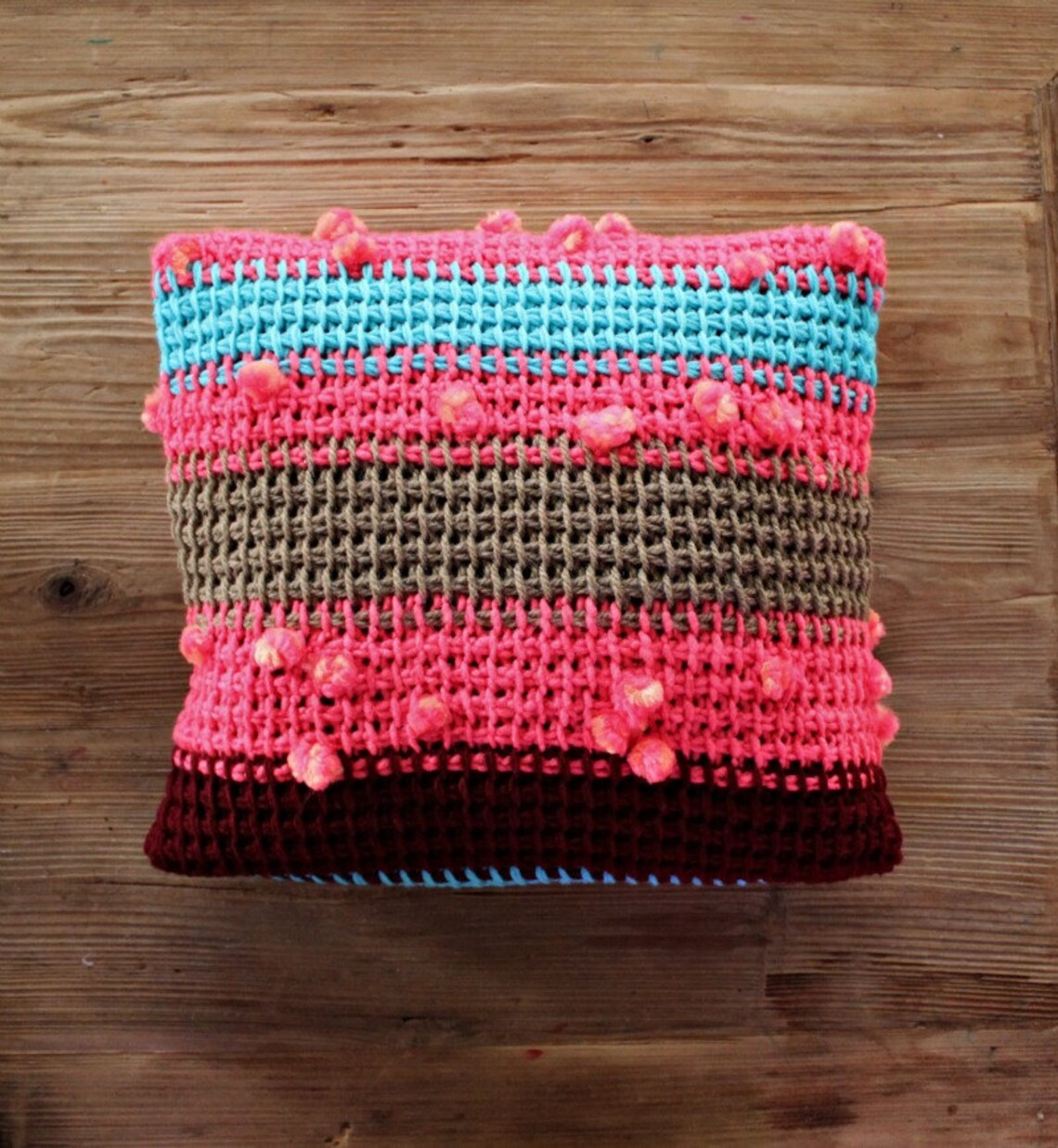 Knit Cushion / Knit Pillow / Bohemian Pillow / Pillow Case / Pink