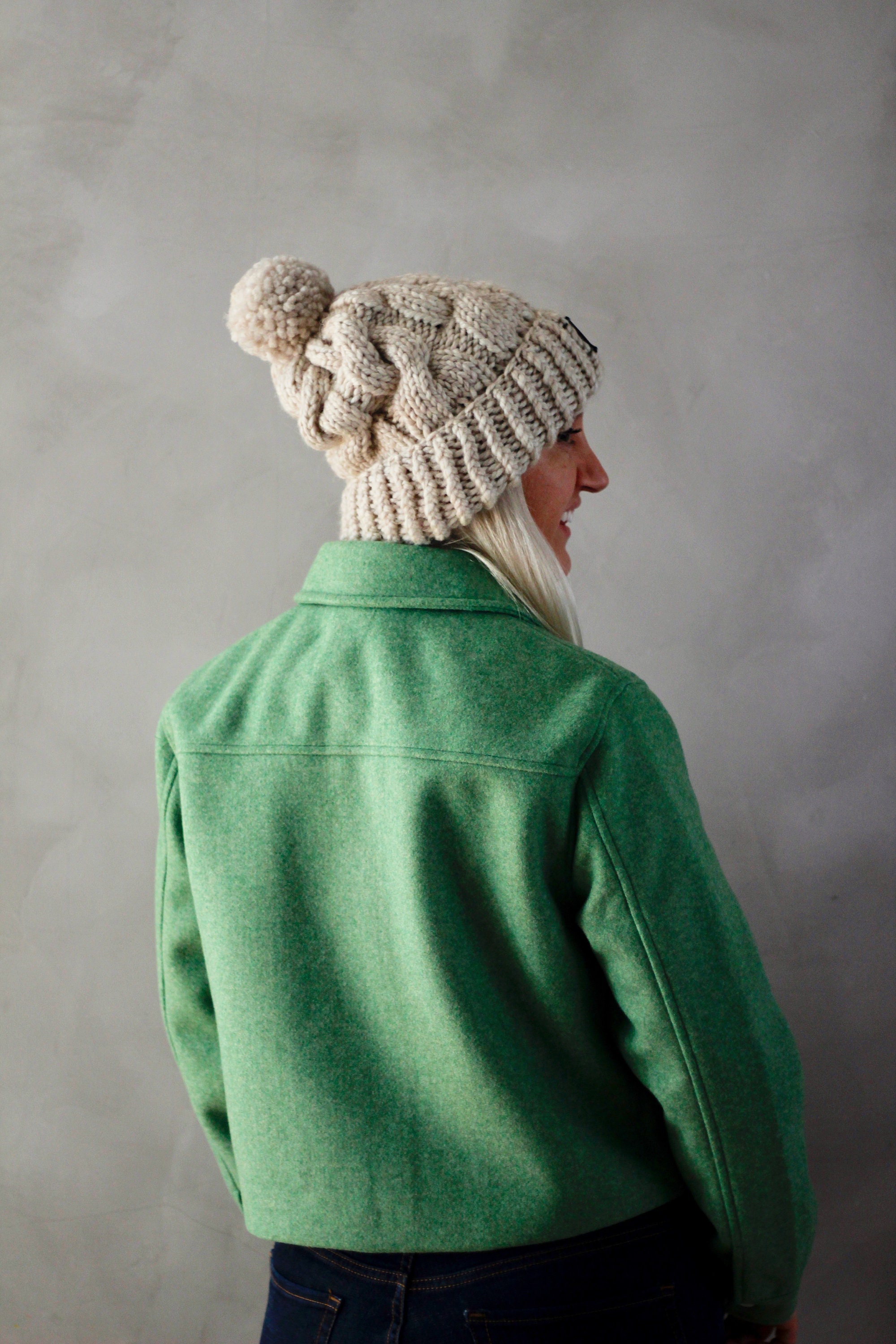 Oatmeal Cable Knit Pompom Beanie - Holiday Gift - Chunky 
