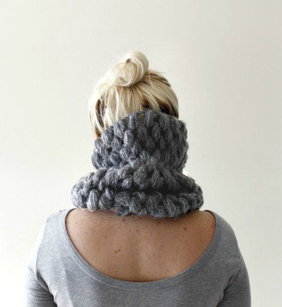 Chunky Cowl Scarf / Lace Knit Snood / Grey Cowl Scarf / Handmade Cowl ...