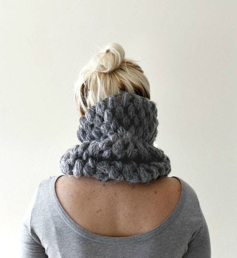 Dark Grey Check Tweed Snood Scarf with Reversible Velvet