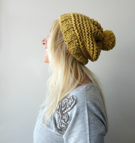 Womens Pom Pom Hat- Slouchy Beanie- Slouchy Pompom Hat- Winter