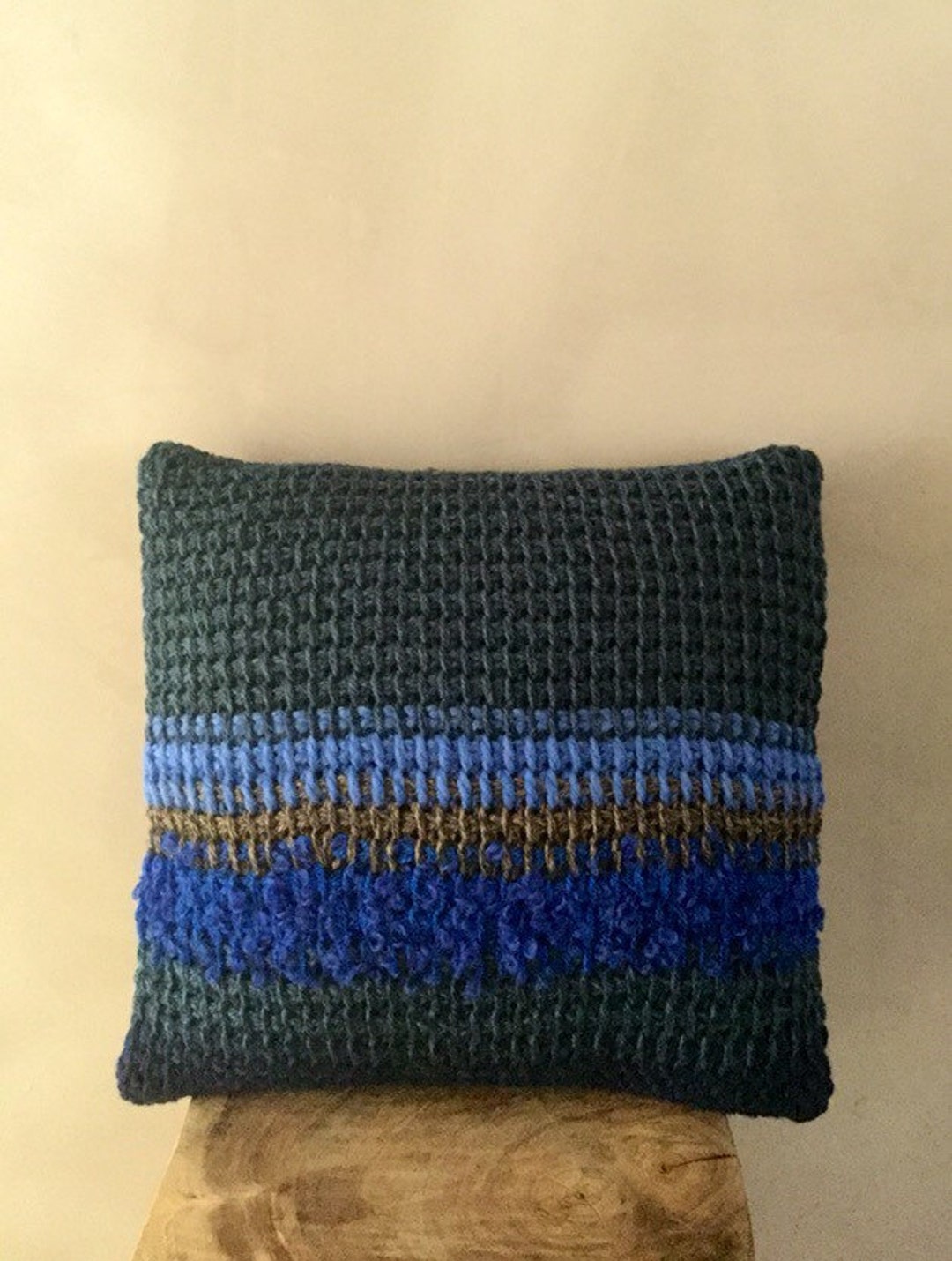 Hand Knit Throw Pillow Cover Striped Pillow Case Stripe Throw Etsy