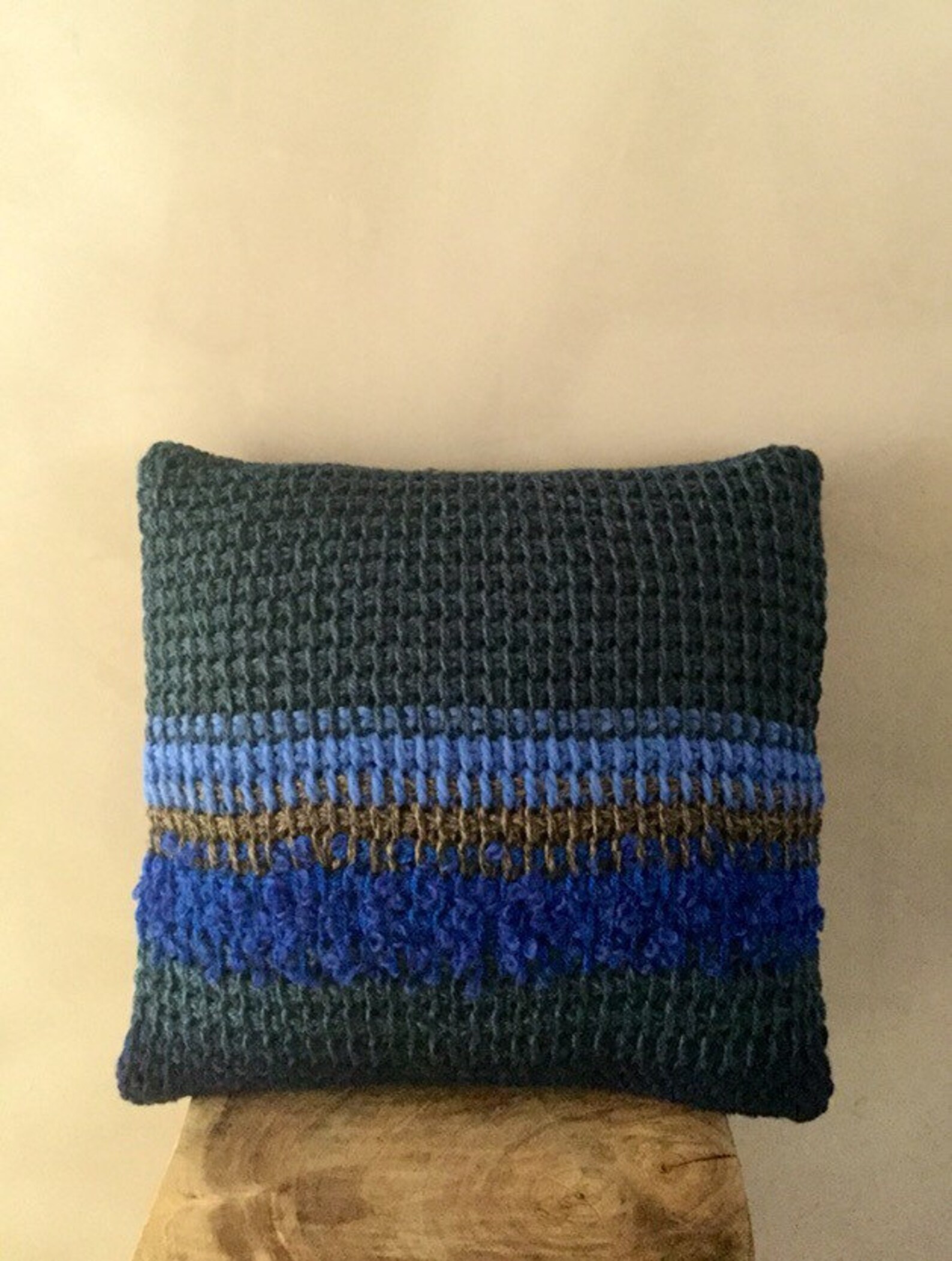 Hand Knit Throw Pillow Cover Striped Pillow Case Stripe Throw Etsy