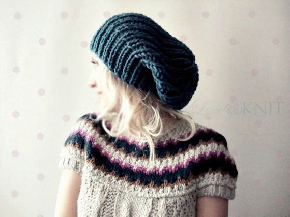 Handcrafted Knit Spiral Slouchy Hat - White, Teal, and Purple Marled Five Points Beanie Hat ?#modernknitting #knittersofravelry  main image 4