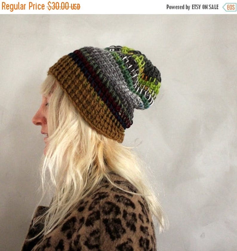 Sale Skull Cap Beanie / Brown Gray Hat / Slouchy Knit Beanie / Etsy