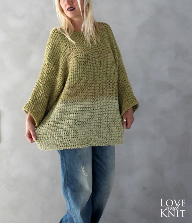 Cotton Sweater Plus Size Sweater Hand Knitted Olive Green Etsy