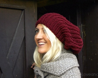 Burgundy Slouchy Hat . Hand Knit Beanie . Slouchy Beanie . Knit Hat . Loose Beanie Man Woman .Womens Slouchy Beanie . Womens Tam . Mens Tam