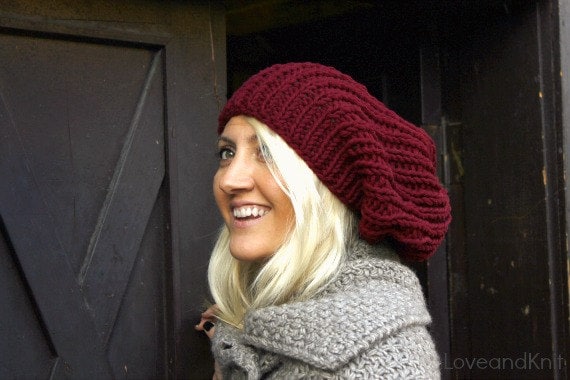 Burgundy Slouchy Hat Hand Knit Beanie Slouchy Beanie Knit