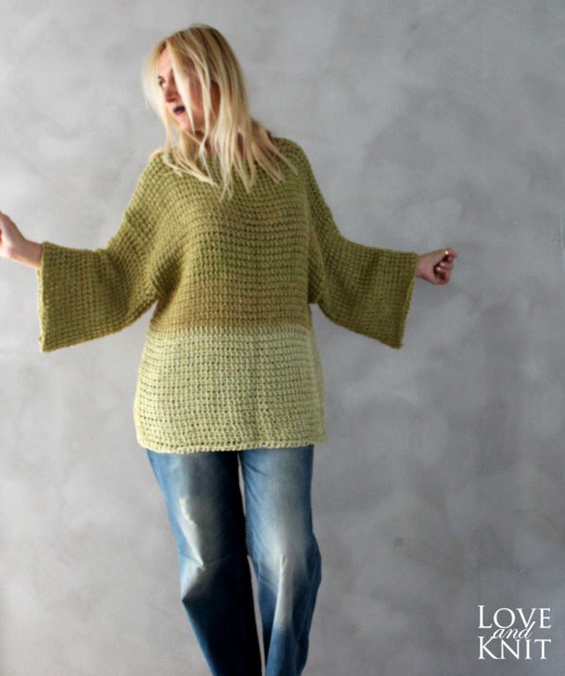 Cotton Sweater Plus Size Sweater Hand Knitted Olive Green Etsy