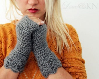 Fingerless Gloves Gift for Her Grey Mohair Lacey Fingerless Gloves Crochet Fingerless Gloves Wool Hand Warmers Grey Wrist Warmers