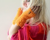 womens fingerless gloves / winter accessories / crochet fingerless gloves, fingerless gloves for women, womens gift gift for her neon orange