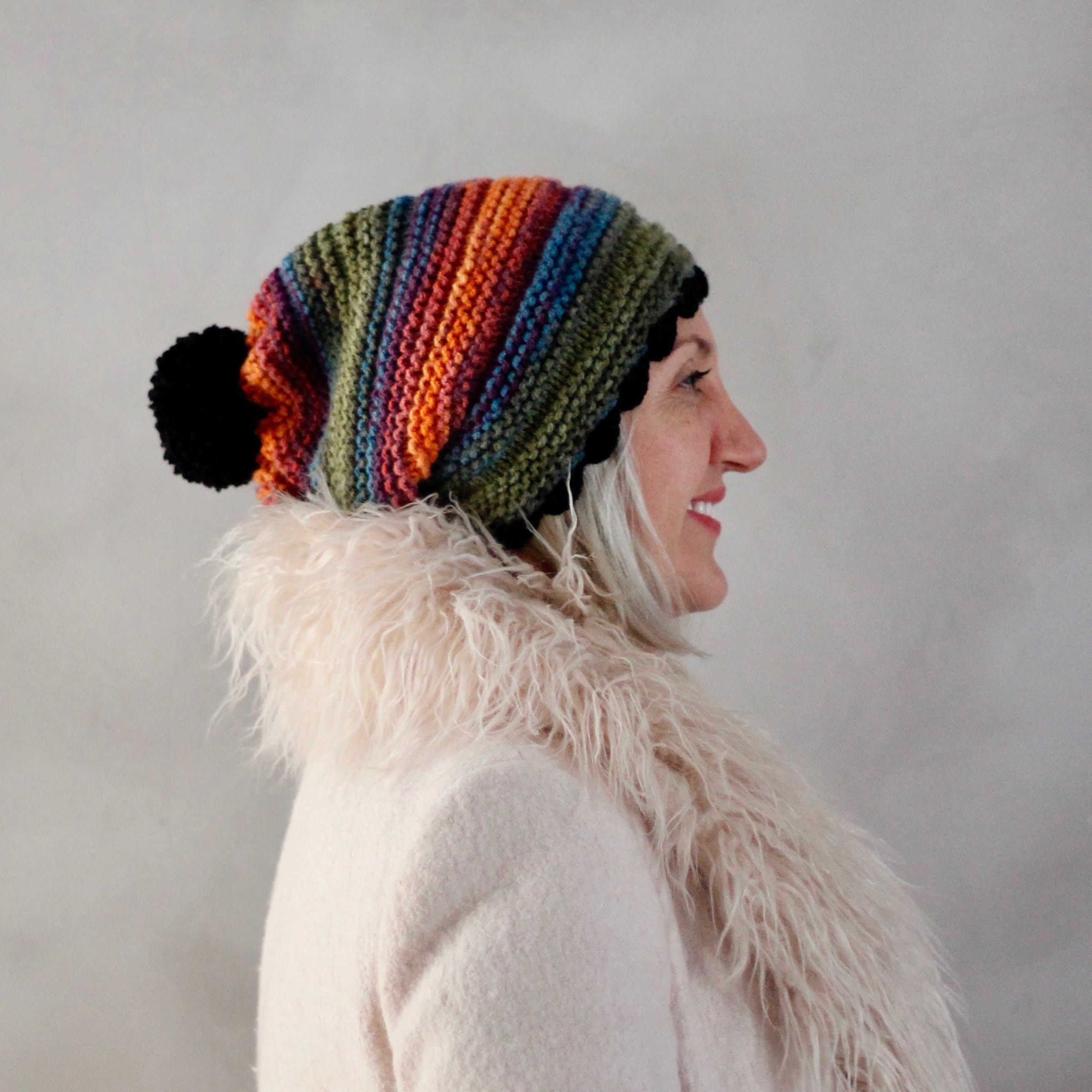 Rainbow Hat Colorful Pom Pom Beanie 