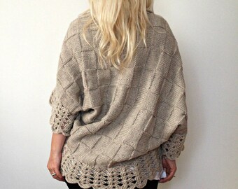 Hand Knitted Cardigan Oatmeal Custom Size Cardigan Blanket Cardigan Plus Size Cardigan Handmade Sweater Womens Cardigan Women Gift for Her