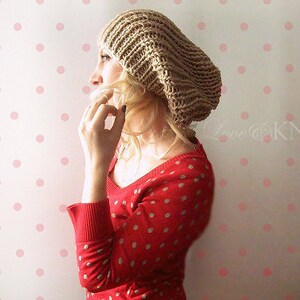 hipster hat . baggy hipster beanie . hand knit beanie .slouchy beanie hat . chunky knit beanie . slouchy winter beanie . tan slouchy hat