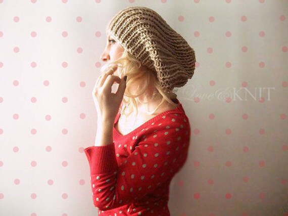 hipster hat . baggy hipster beanie . hand knit beanie .slouchy beanie hat . chunky knit beanie . slouchy winter beanie . tan slouchy hat