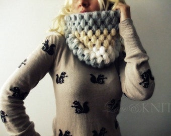 Bufanda de punto grueso con cuello, bufanda infinita de mohair, bufanda circular gruesa, bufanda de tubo, cuello de ganchillo con burbujas, regalos para mujeres, regalo para ella, bufanda de cuello grueso