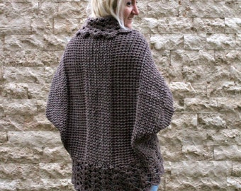 Bohemian Cardigan / Hand Knit Cardigan / Womens Knit Cardigan / Oversized Shrug / Brown Cardigan / Chunky Knit Cardigan / Plus Size Cardigan