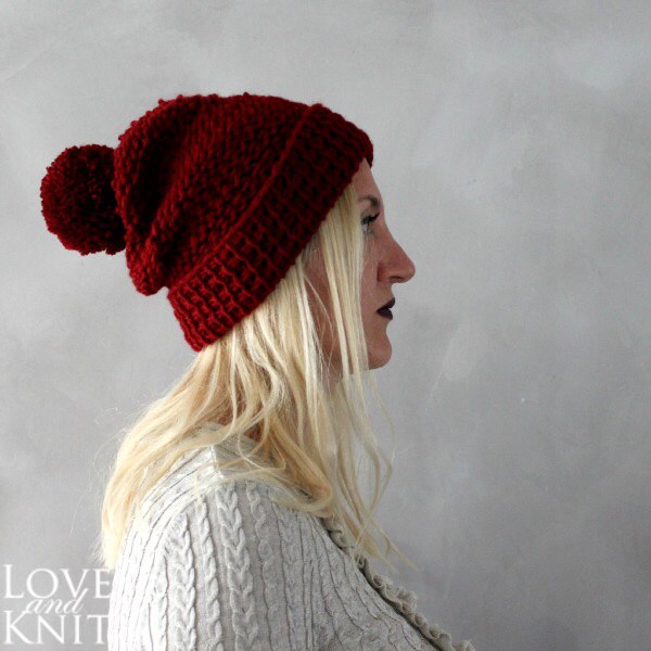 Unisex Burgundy Pom Pom Hat Dark Red 