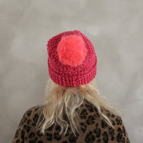 Pom Pom Beanie / Hot Pink / Womens Knit 