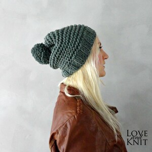Hand Knitted Pompon Beanie Slouchy Pompom Beanie Chunky Slouchy Pompom Beanie Hats Handmade Knit Hats Pom Pom Beanie Mens Knit Hats Womens