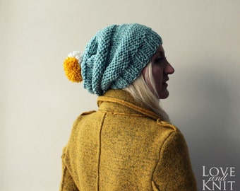 Slouchy Beanie with Pompom- Mint, Christmas Gift