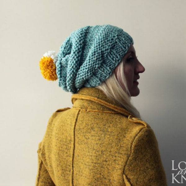 Slouchy Beanie with Pompom- Mint, Christmas Gift