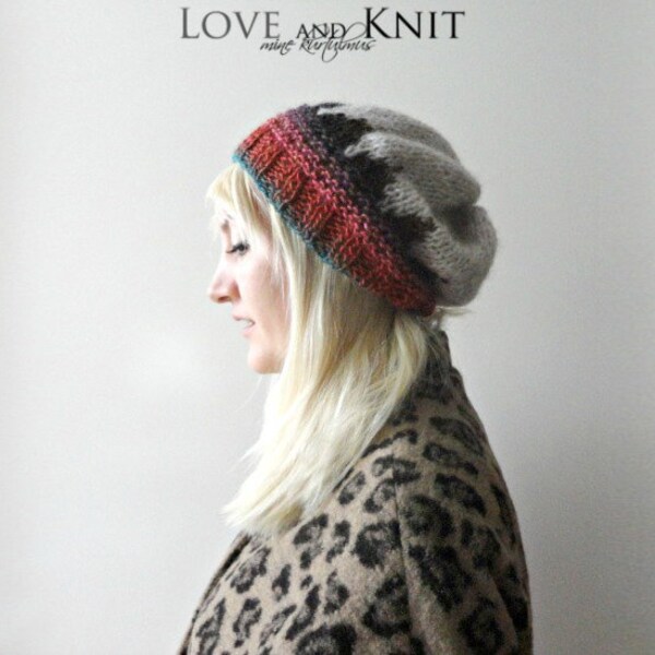 Womens Slouchy Beanie Patterned Knit Beanie Hand Knitted Beanie Zigzag Beanie Brown Red Oatmeal Knit Beanie Hat Winter Fashion Chunky Beanie