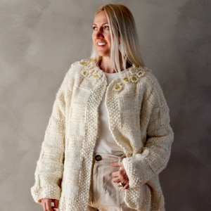 Plus Size Vest - Wit Vest - XLarge Trui - Hand gebreide trui - Cadeau voor haar - Bruids trui - Cadeau voor moeder - Chunky Knit