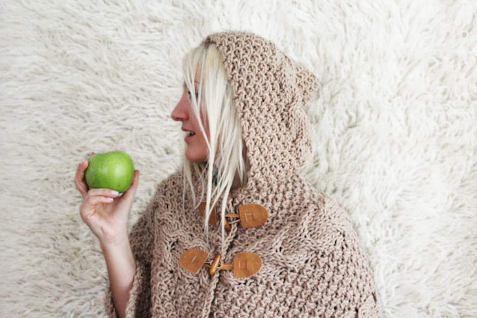 Hand Knitted Hooded Poncho Hooded Capelet Womens Hood Etsy