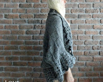 cárdigan gris tejido a mano cárdigan de ganchillo cárdigan de talla grande cárdigan suelto cárdigan hecho a mano cárdigan de gran tamaño
